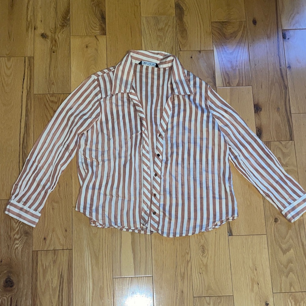 Zara Orange and Cream Striped Blouse